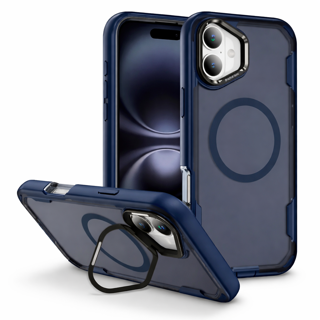 For Apple iPhone 17 Silicon Builder With Camera Holder Case Blue