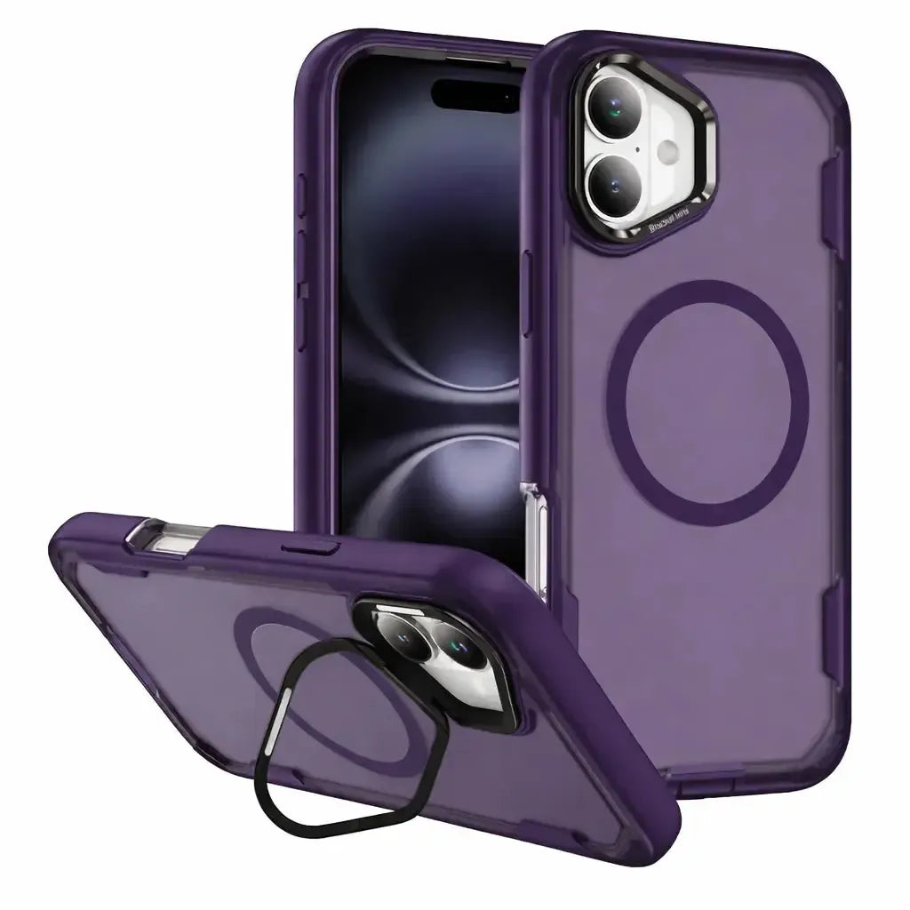 For Apple iPhone 16 Silicon Builder With Camera Holder Case Purple