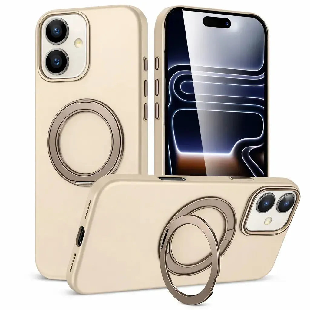 For Apple iPhone 16 Silicon Magsafe Falcrum Ring Case Beige