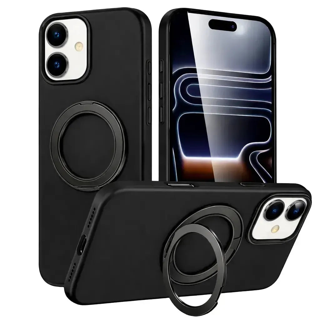 For Apple iPhone 16 Silicon Magsafe Falcrum Ring Case Black