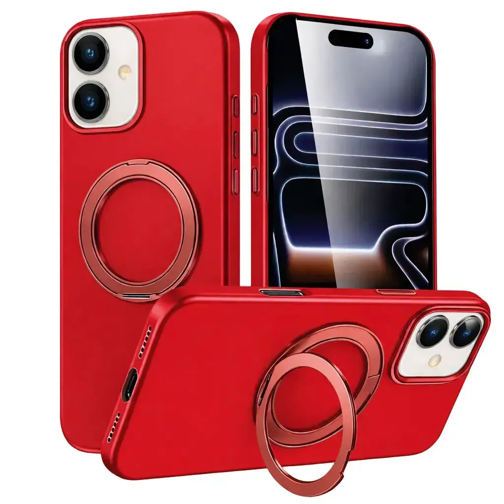 For Apple iPhone 16 Silicon Magsafe Falcrum Ring Case Red