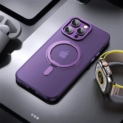 For Apple iPhone 16 Smooth Silicon (Rotating) Stand Case Purple