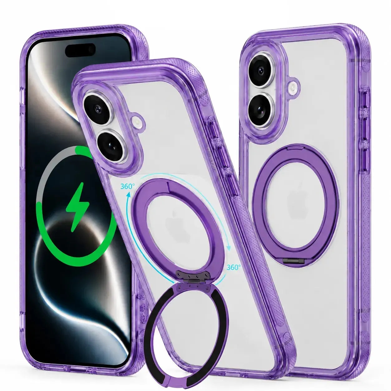 For Apple iPhone 16 iShield Magsafe Rotating Stand Case Purple