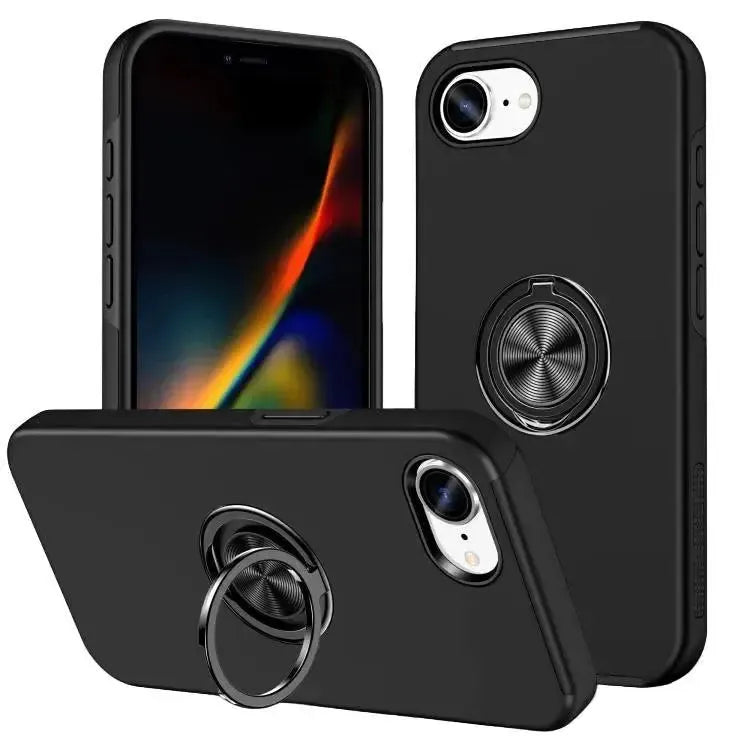For Apple iPhone 16E Dual Layer Invisible Ring Case Black