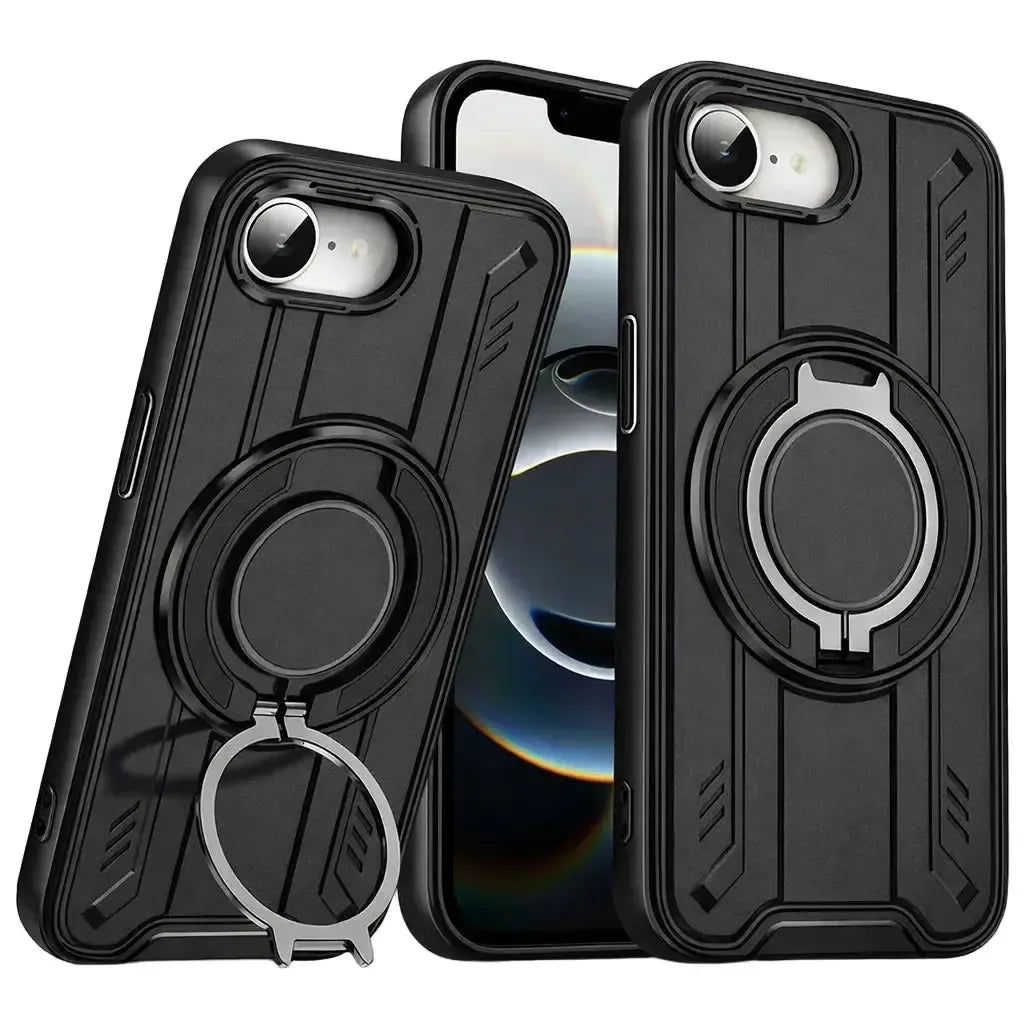 For Apple iPhone 16E Magnetic Armour Rotating Stand Case Black