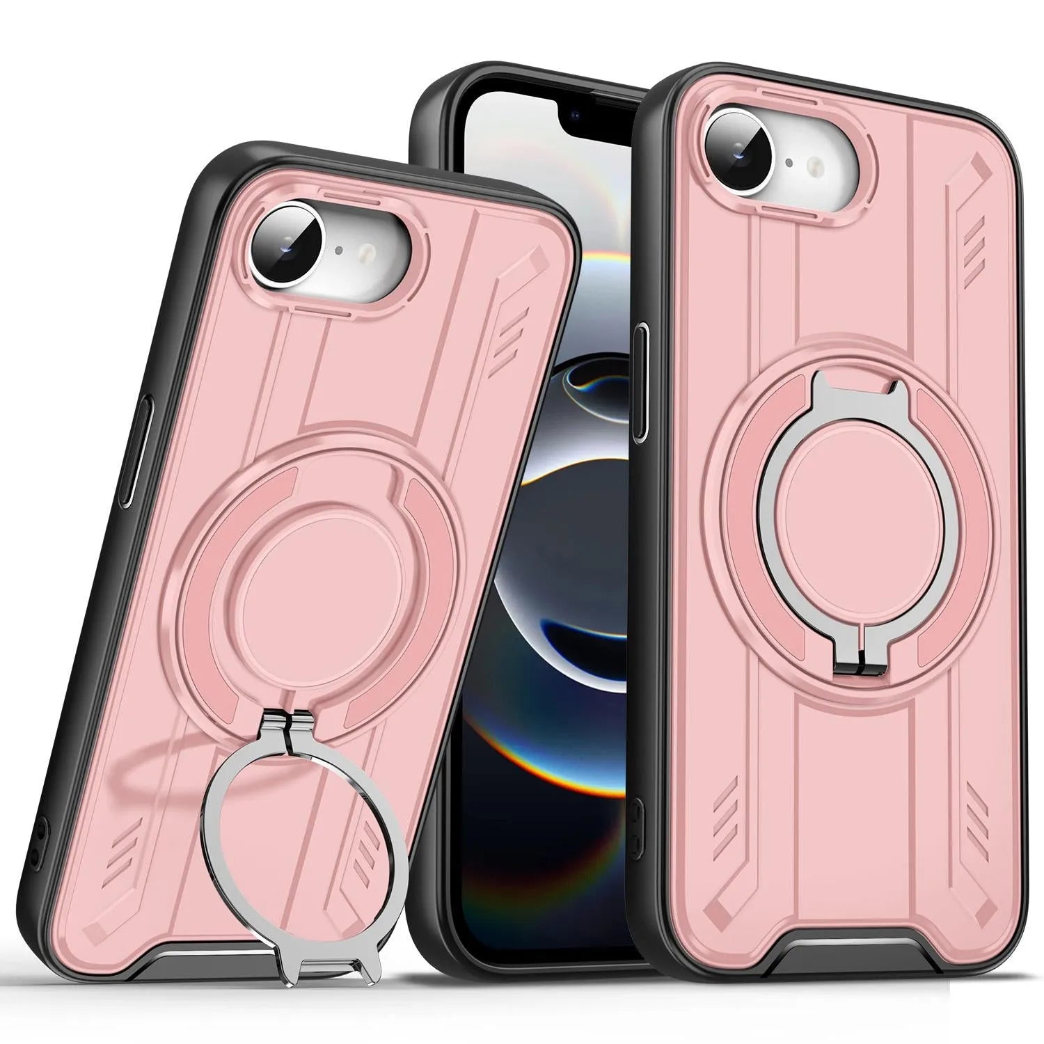 For Apple iPhone 16E Magnetic Armour Rotating Stand Case Pink