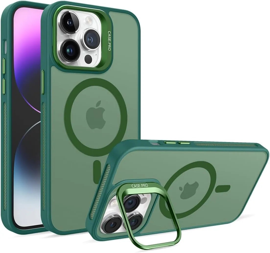 For Apple iPhone 16E Skin-Feel Camera Holder Magsafe Case Green