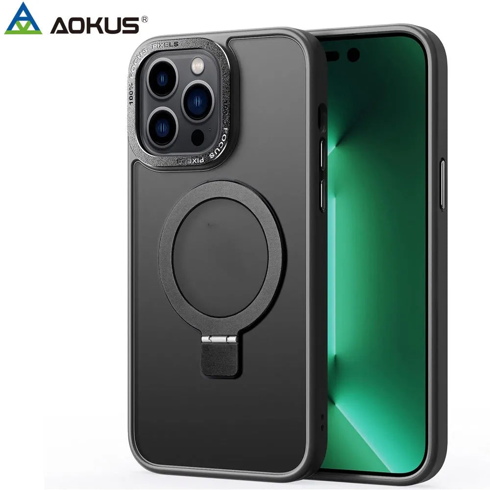 For Apple iPhone 16E Skin-Feel Magsafe Ring Stand Case Black