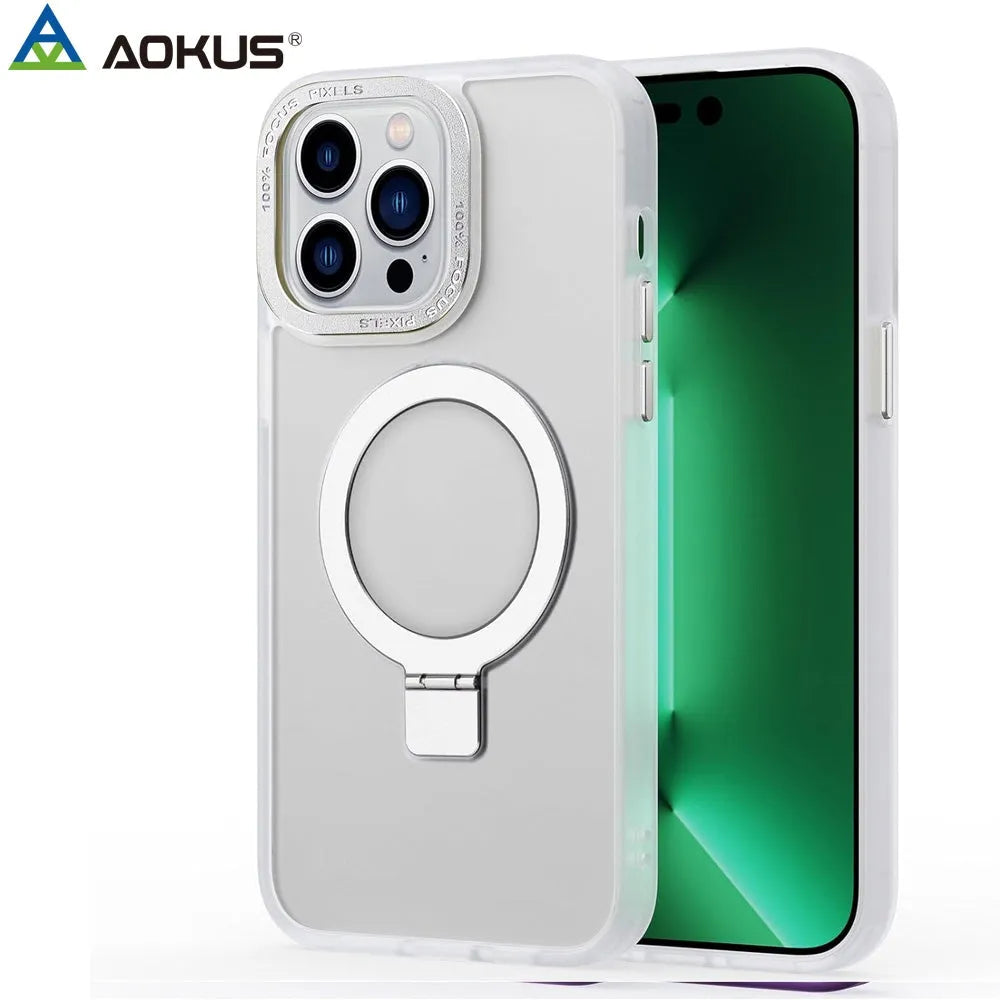 For Apple iPhone 16E Skin-Feel Magsafe Ring Stand Case White