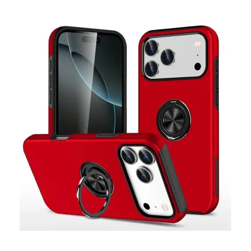 For Apple iPhone 17 Dual Layer Invisible Ring Case Red