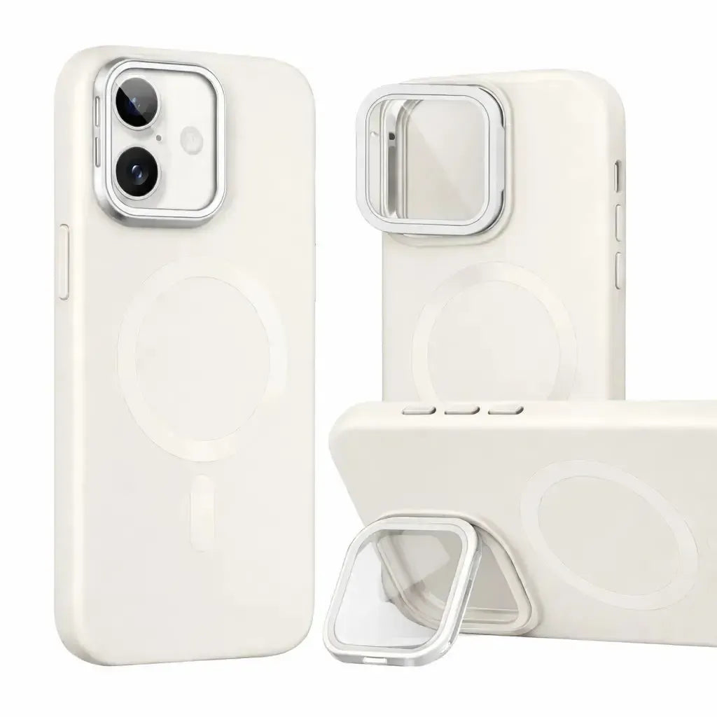 For Apple iPhone 17 Liquid Silicon With Camera Holder Magsafe Case White