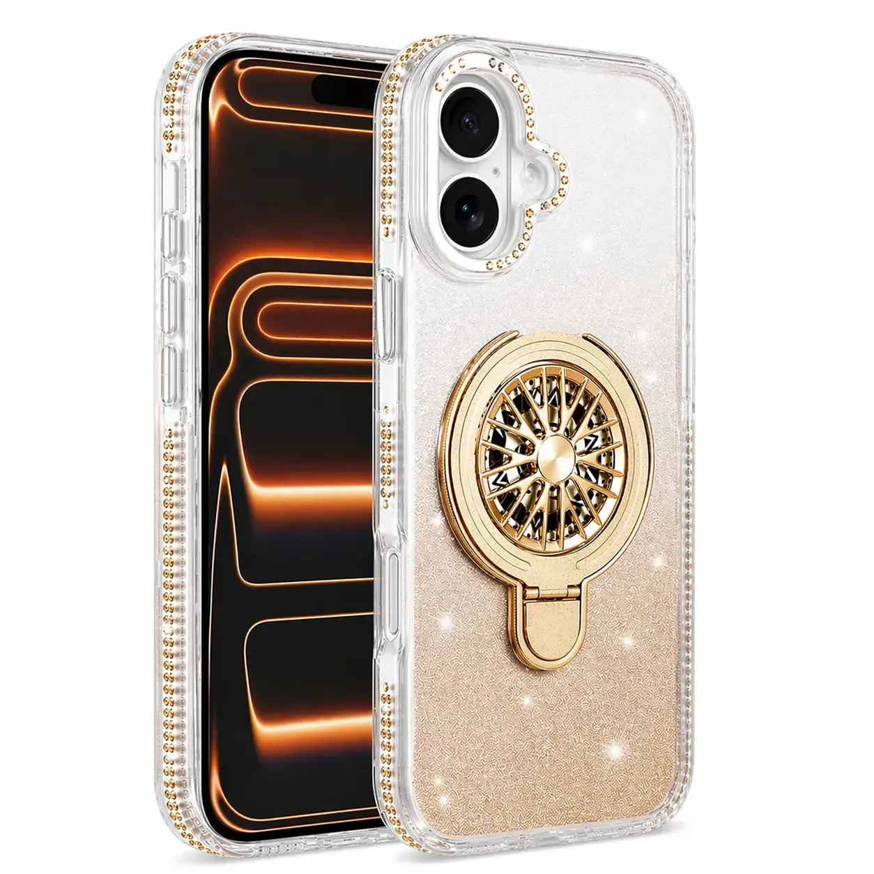 For Apple iPhone 17 Magnetic Diamond Kickstand Case Gold