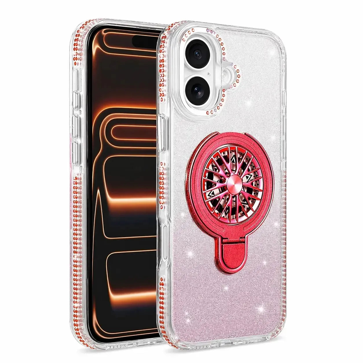 For Apple iPhone 17 Magnetic Diamond Kickstand Case Red
