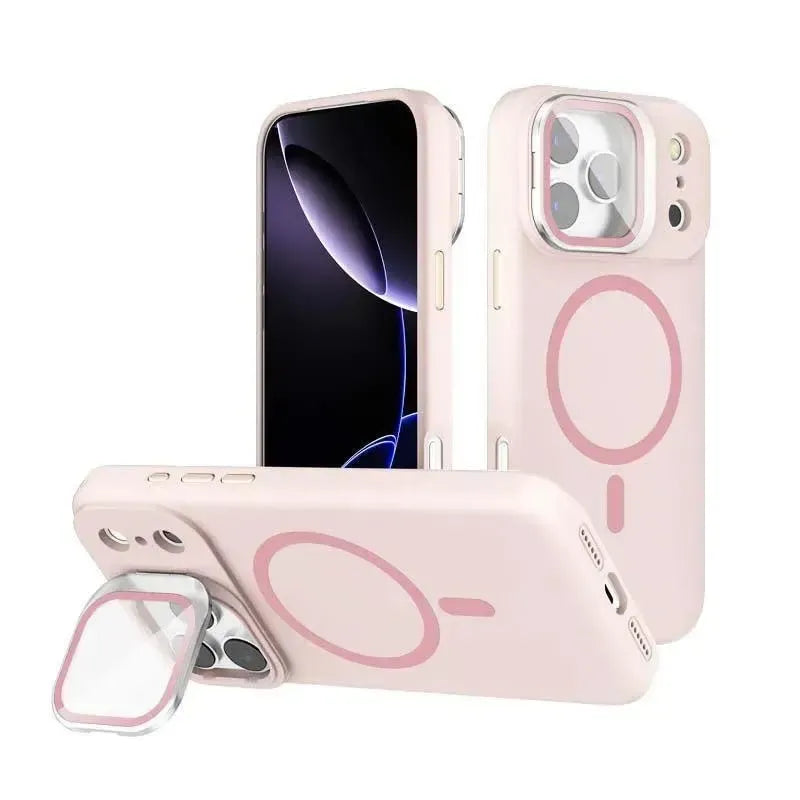 For Apple iPhone 17 Pro Liquid Silicon With Camera Holder Magsafe Case Pink