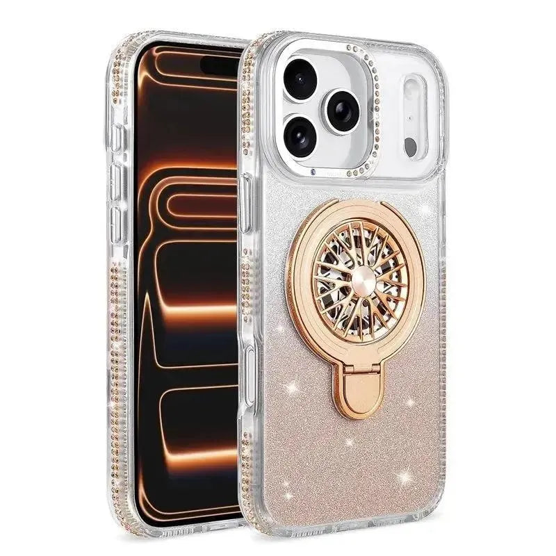For Apple iPhone 17 Pro Max Magnetic Diamond Kickstand Case Gold