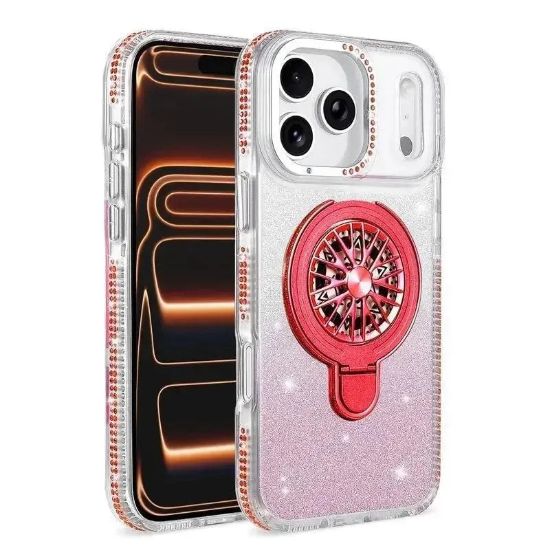 For Apple iPhone 17 Pro Max Magnetic Diamond Kickstand Case Red