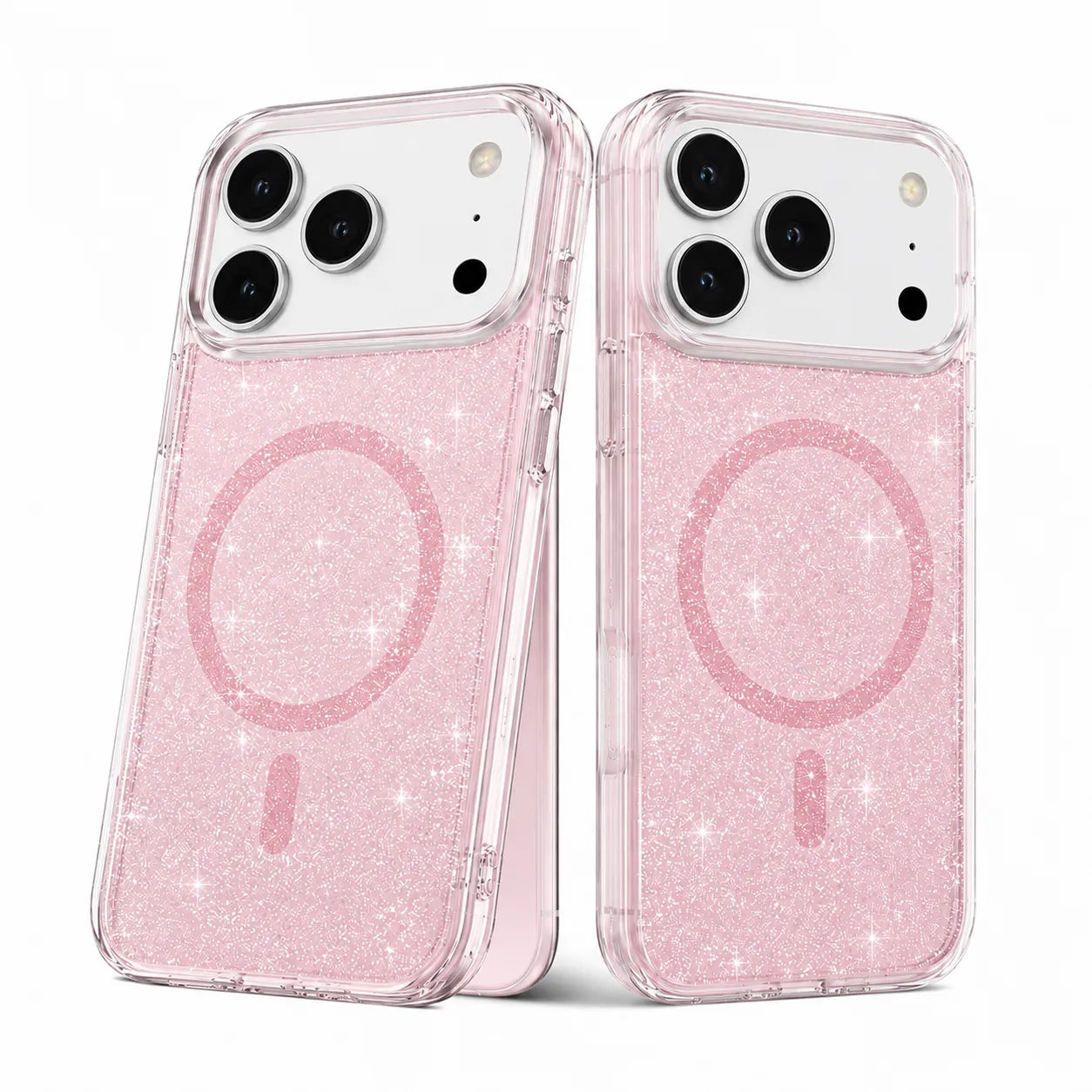 For Apple iPhone 17 Pro Max Magsafe Magnetic Crystal Glitter Clear Case Transparent Pink