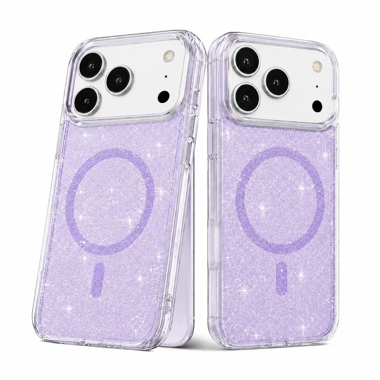 For Apple iPhone 17 Pro Max Magsafe Magnetic Crystal Glitter Clear Case Transparent Purple