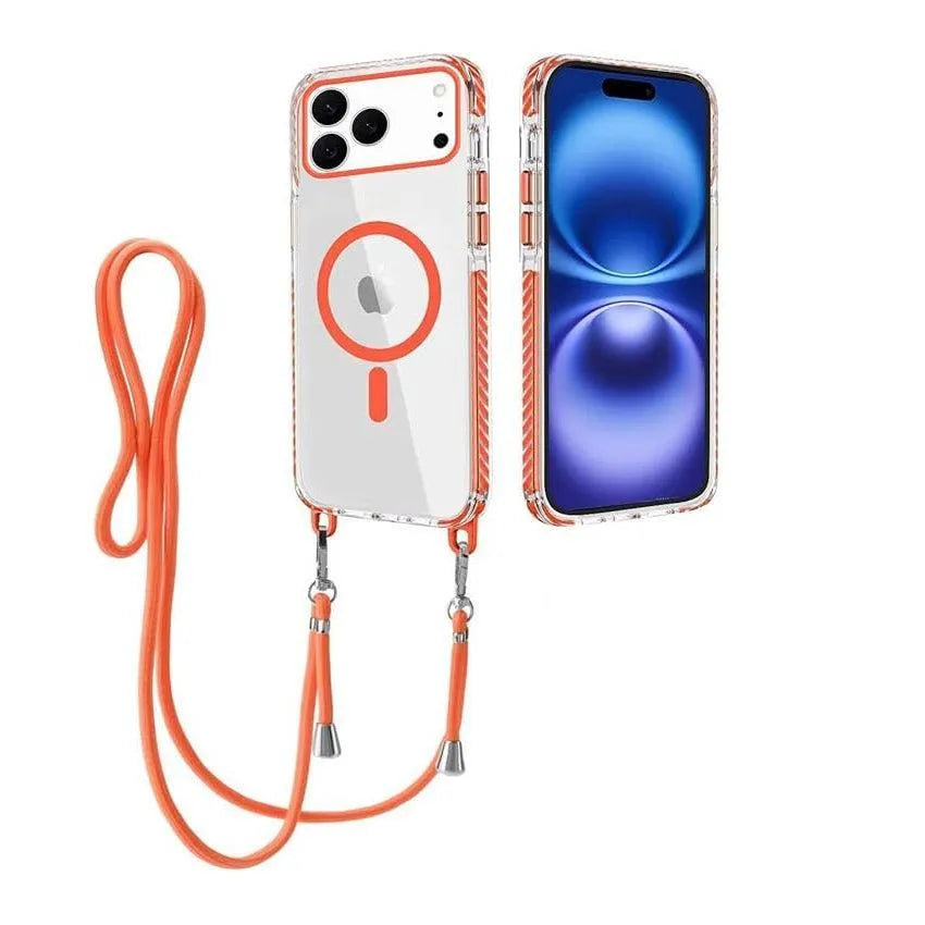 For Apple iPhone 17 Pro Max Premium Lanyard Hard Case Orange