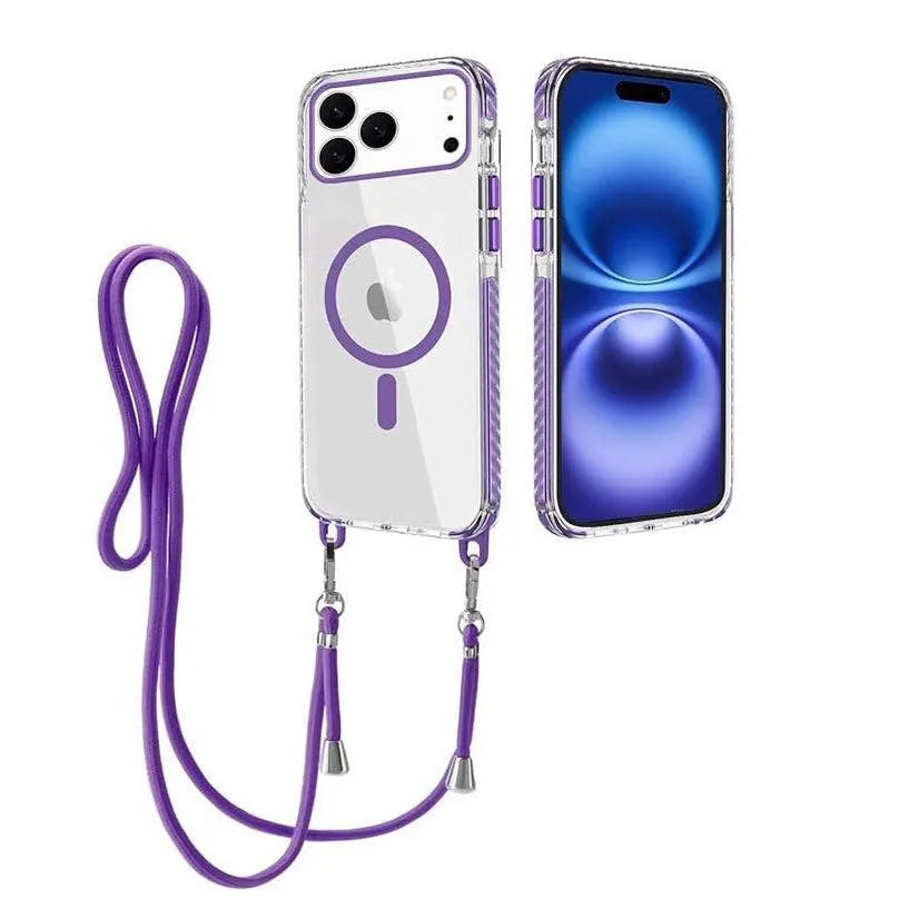 For Apple iPhone 17 Pro Max Premium Lanyard Hard Case Purple
