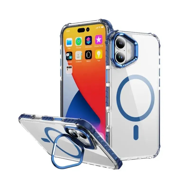 For Apple iPhone 17 Pro Max Rainbow Magsafe Case With Camera Stand Blue
