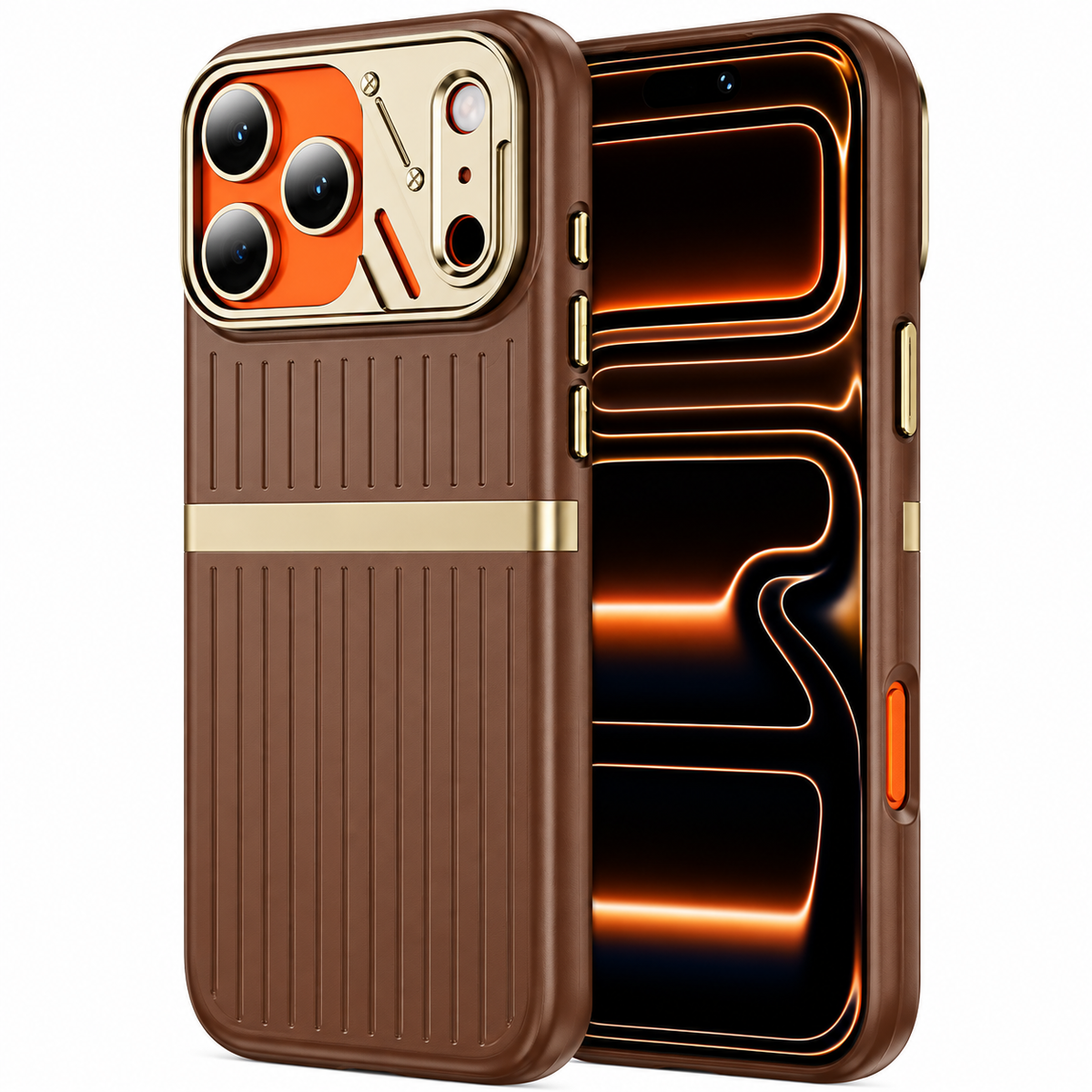 For Apple iPhone 18 Pro Max Ridge Band Stripe Hybrid Premium Case Brown
