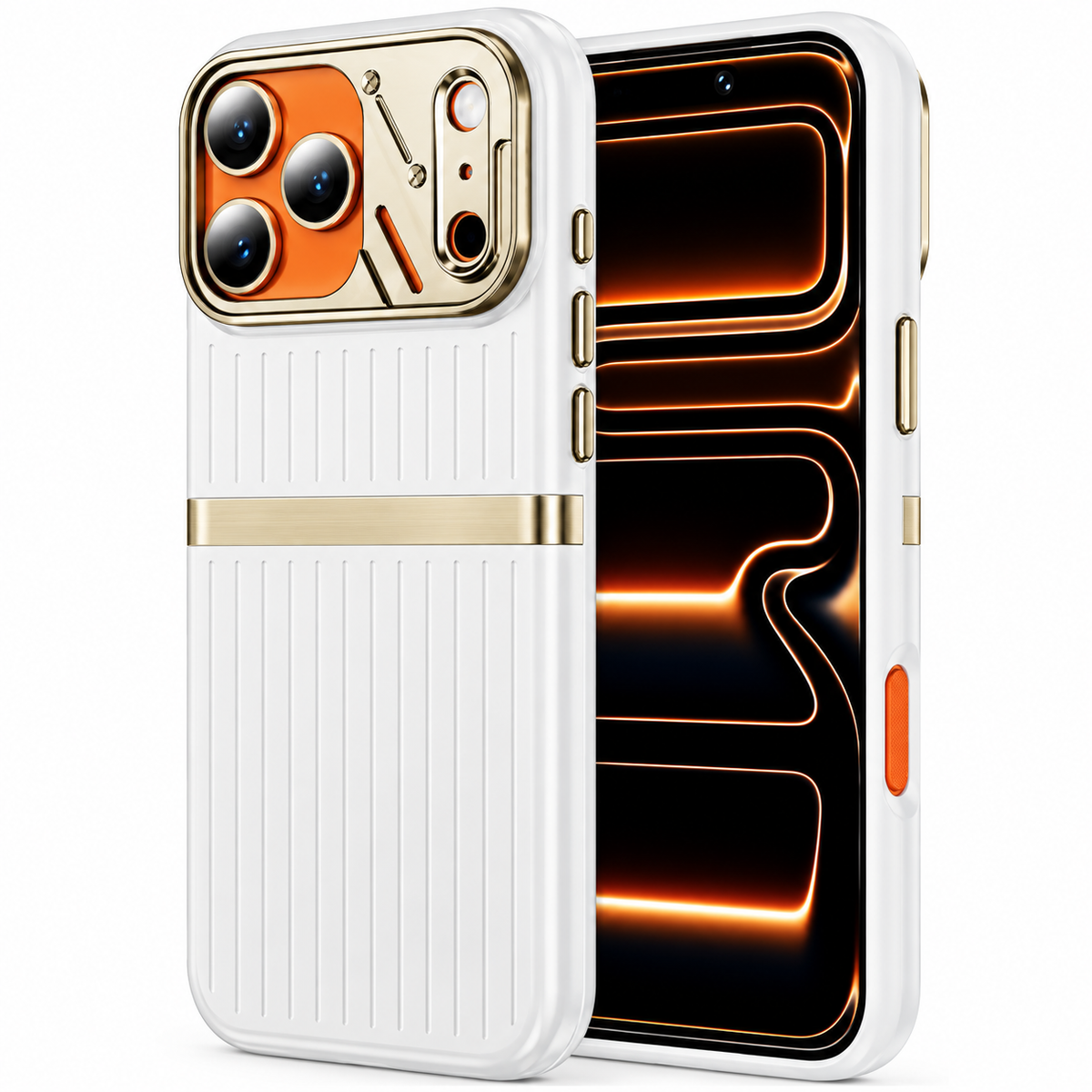 For Apple iPhone 18 Pro Max Ridge Band Stripe Hybrid Premium Case White