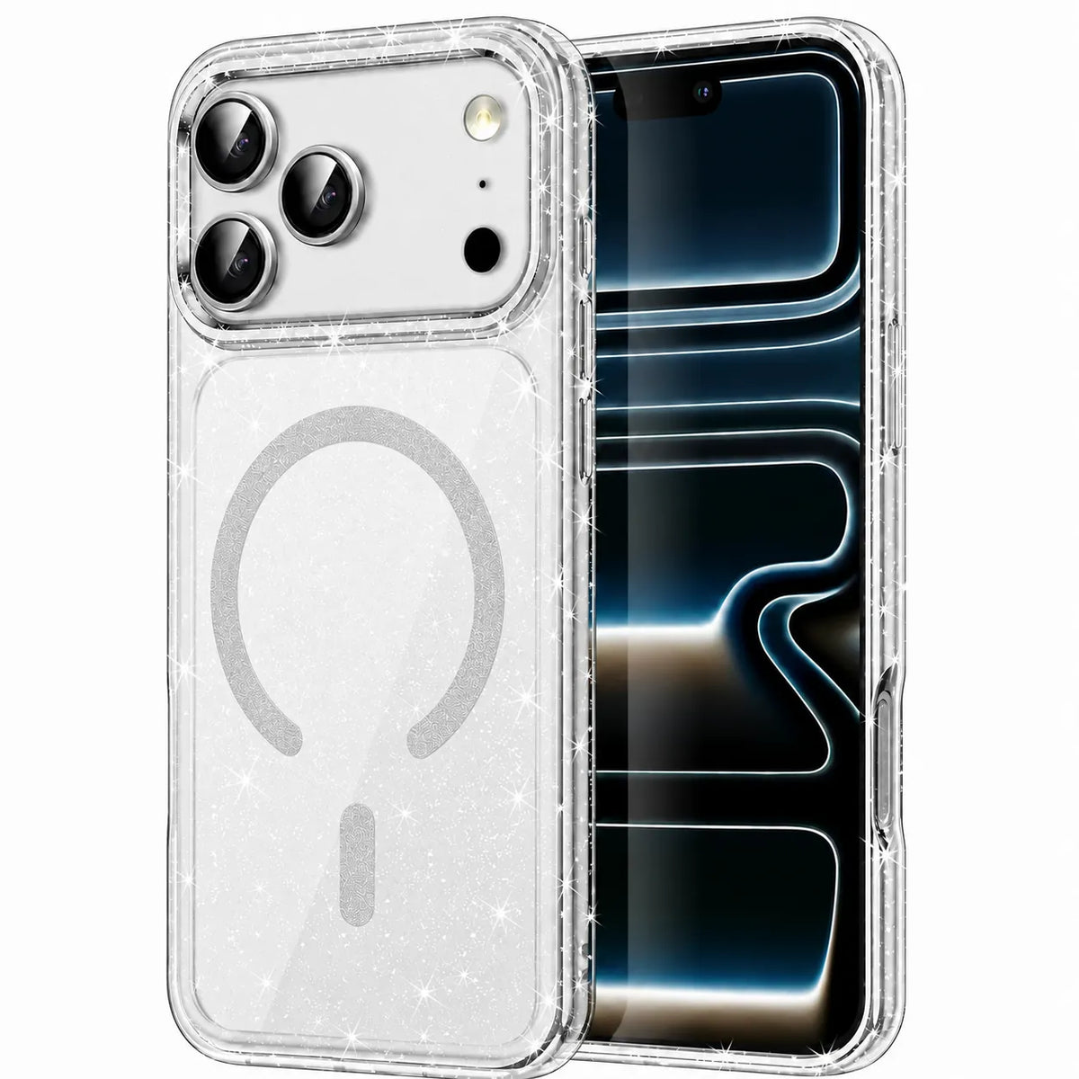 For Apple iPhone 18 Pro Max Terminator Magsafe Axis Design Case Glitter Clear