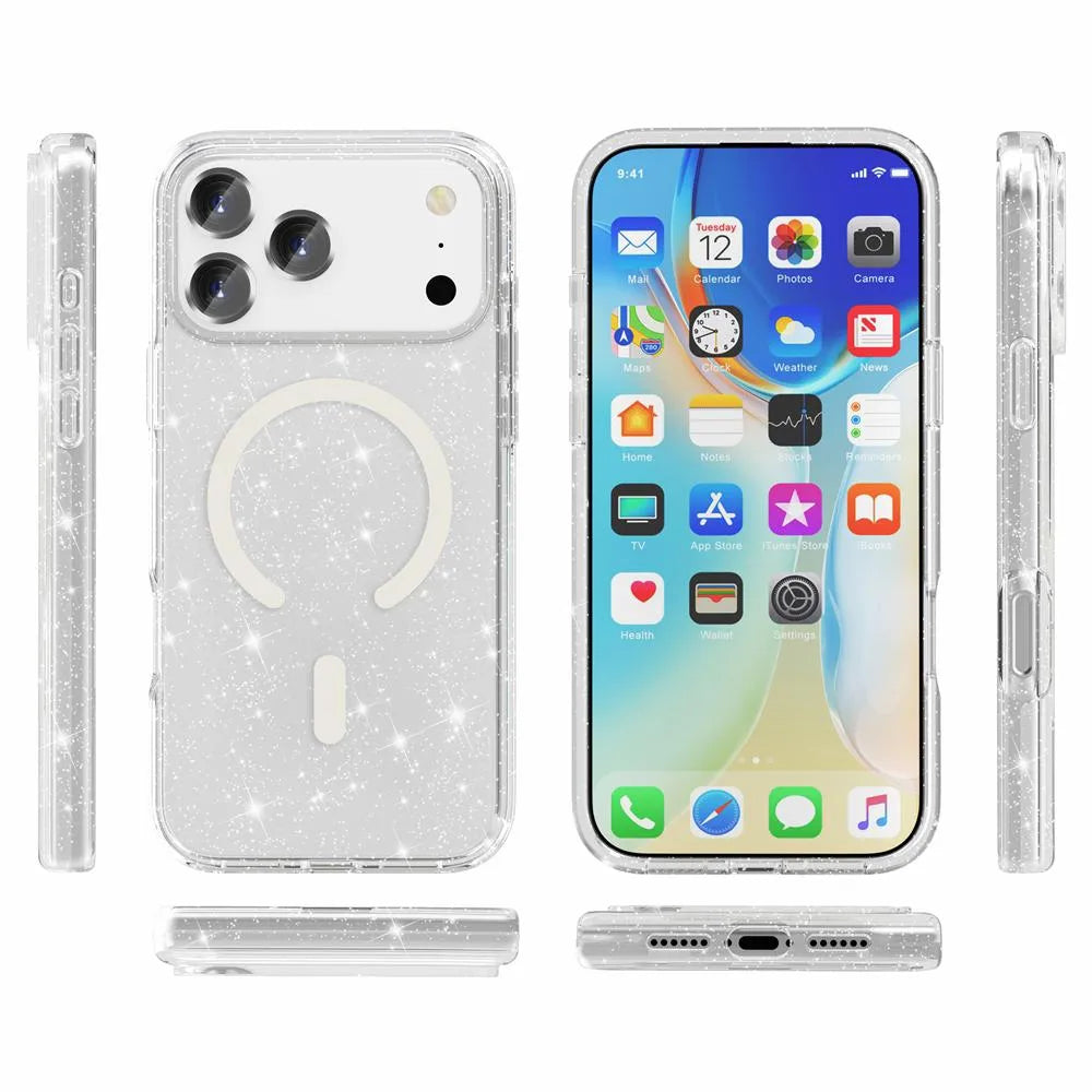 For Apple iPhone 17 Pro Max Terminator Magsafe Symmetry Design Case Glitter Clear
