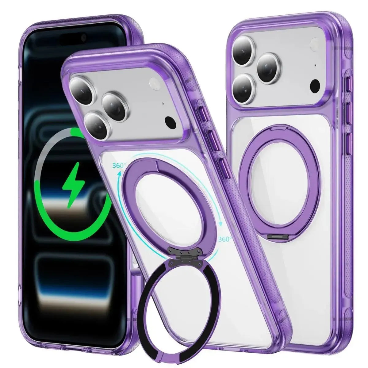 For Apple iPhone 17 Pro Max iShield Magsafe Rotating Stand Case Purple