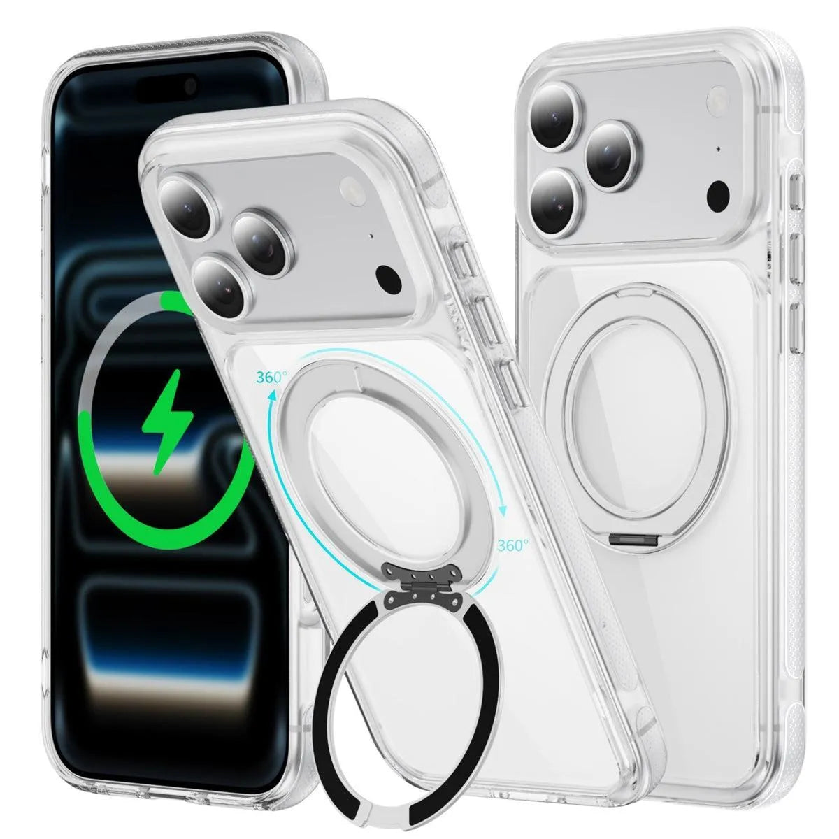 For Apple iPhone 17 Pro Max iShield Magsafe Rotating Stand Case Transparent