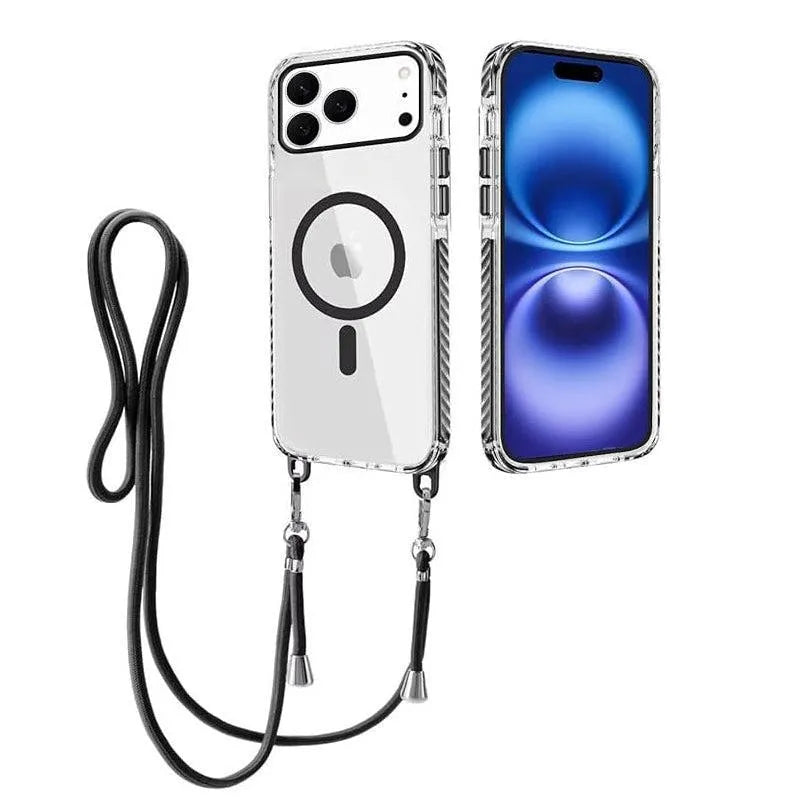 For Apple iPhone 17 Pro Premium Lanyard Hard Case Black