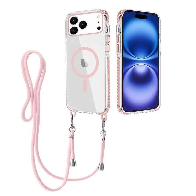 For Apple iPhone 17 Pro Premium Lanyard Hard Case Pink