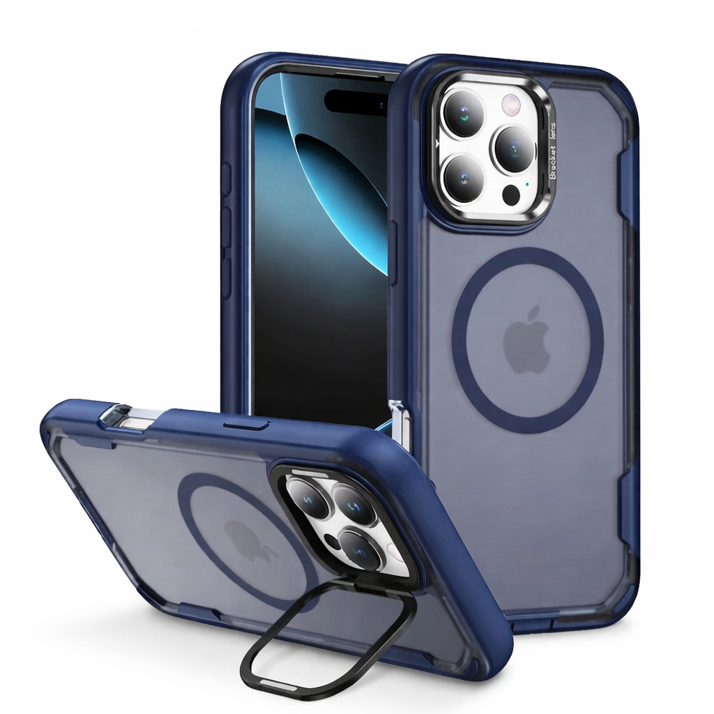 For Apple iPhone 17 Pro Silicon Builder With Camera Holder Case Blue