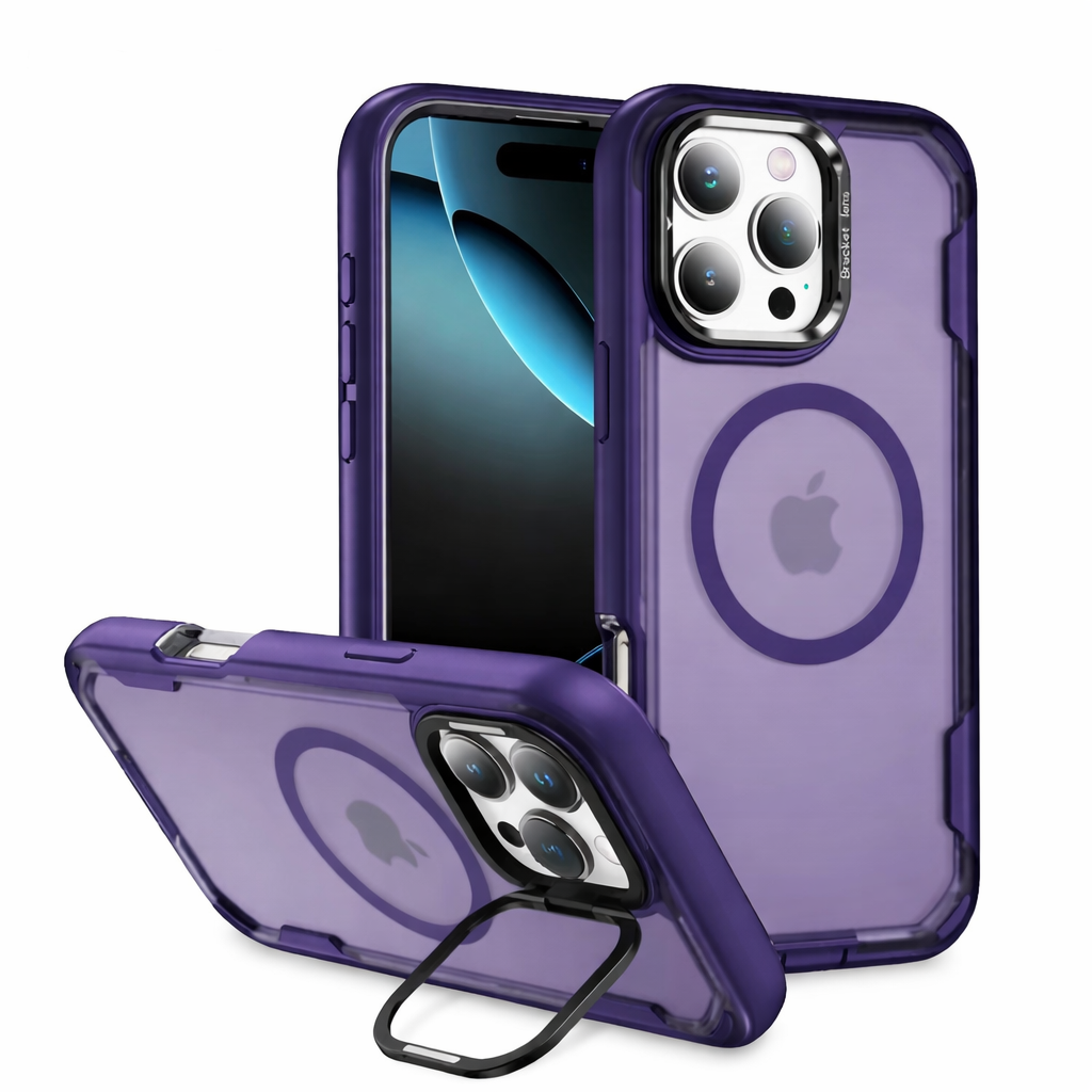 For Apple iPhone 17 Pro Silicon Builder With Camera Holder Case Purple