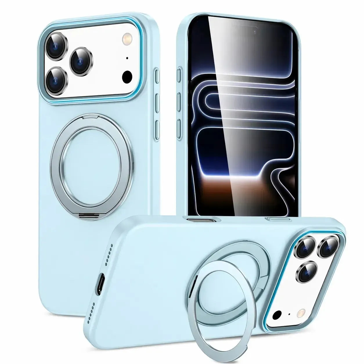 For Apple iPhone 17 Pro Silicon Magsafe Falcrum Ring Case Sky Blue