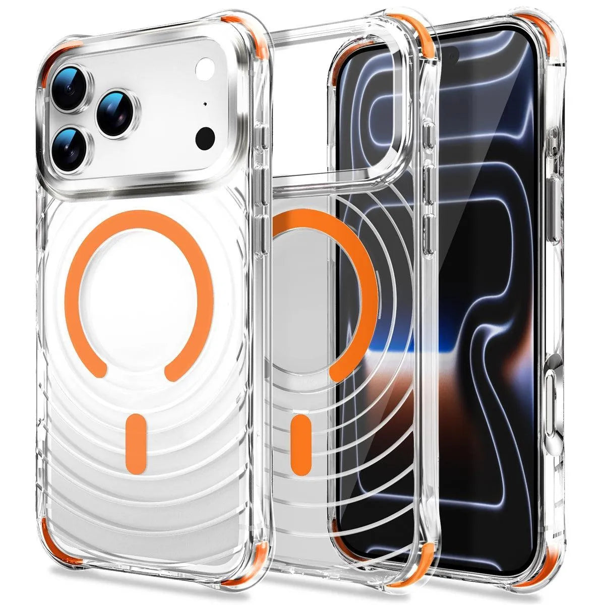 For Apple iPhone 16 Wave Series Clear Magsafe Orange