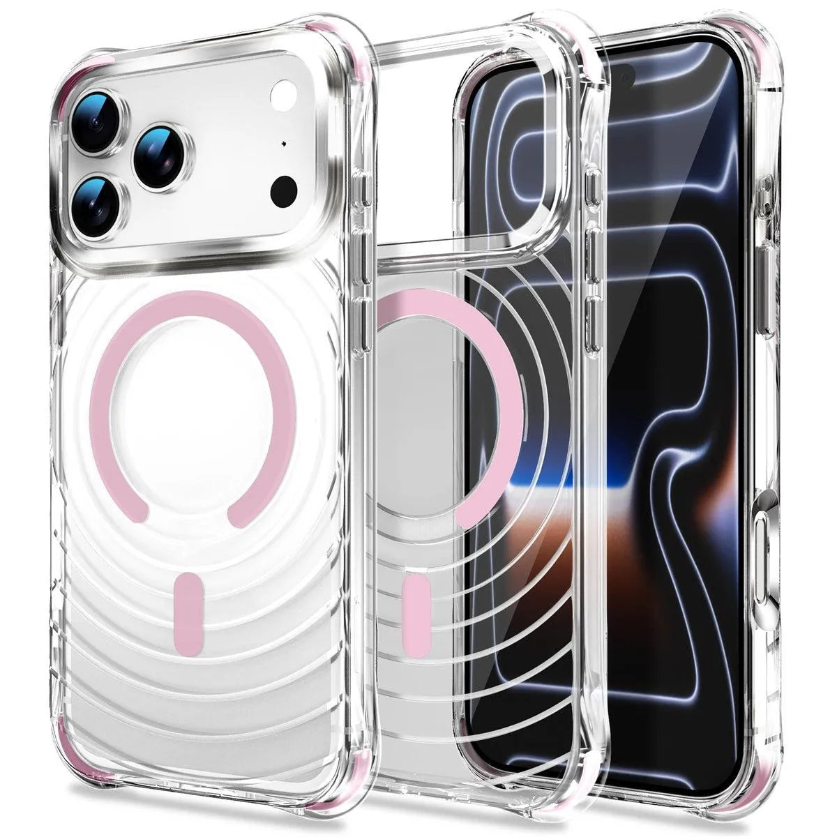 For Apple iPhone 16 Wave Series Clear Magsafe Pink