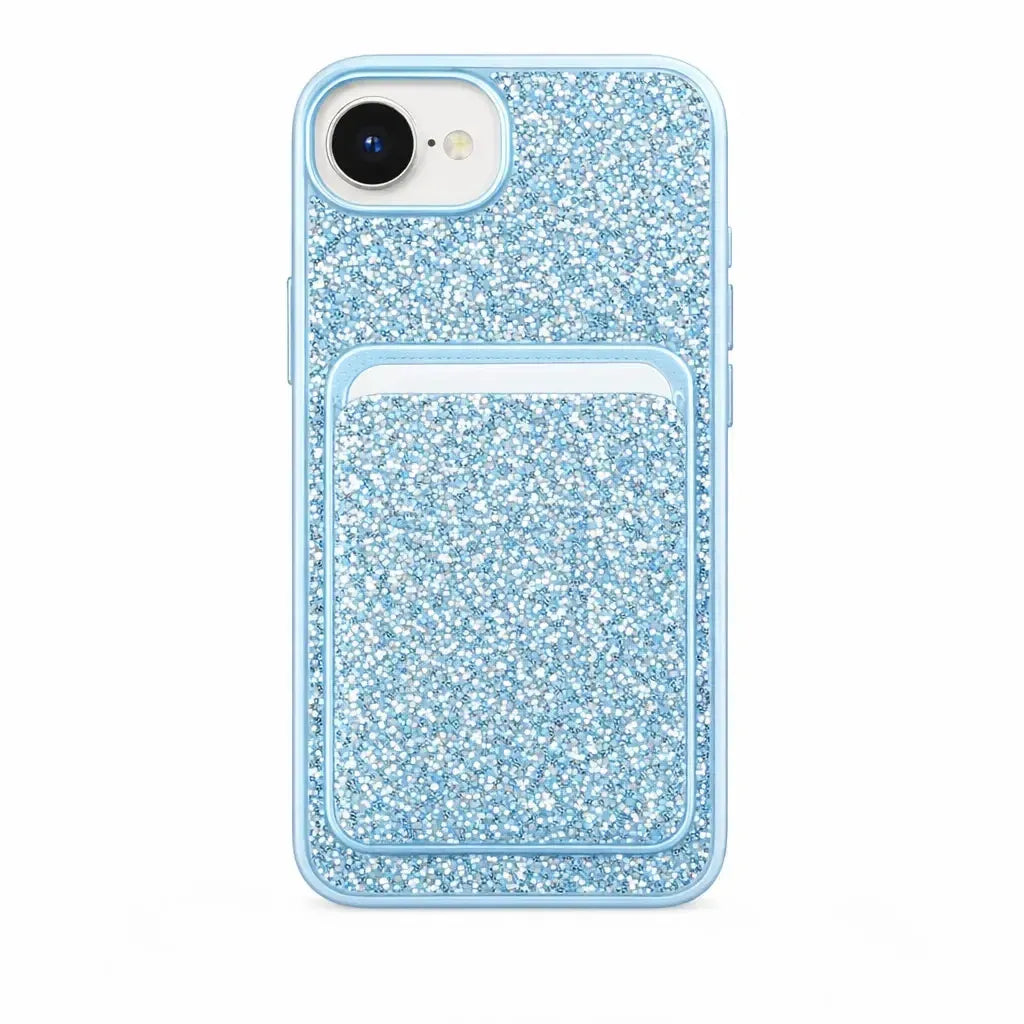 For Apple iPhone 17E Premium Magsafe Glitter Case With Card Wallet Blue