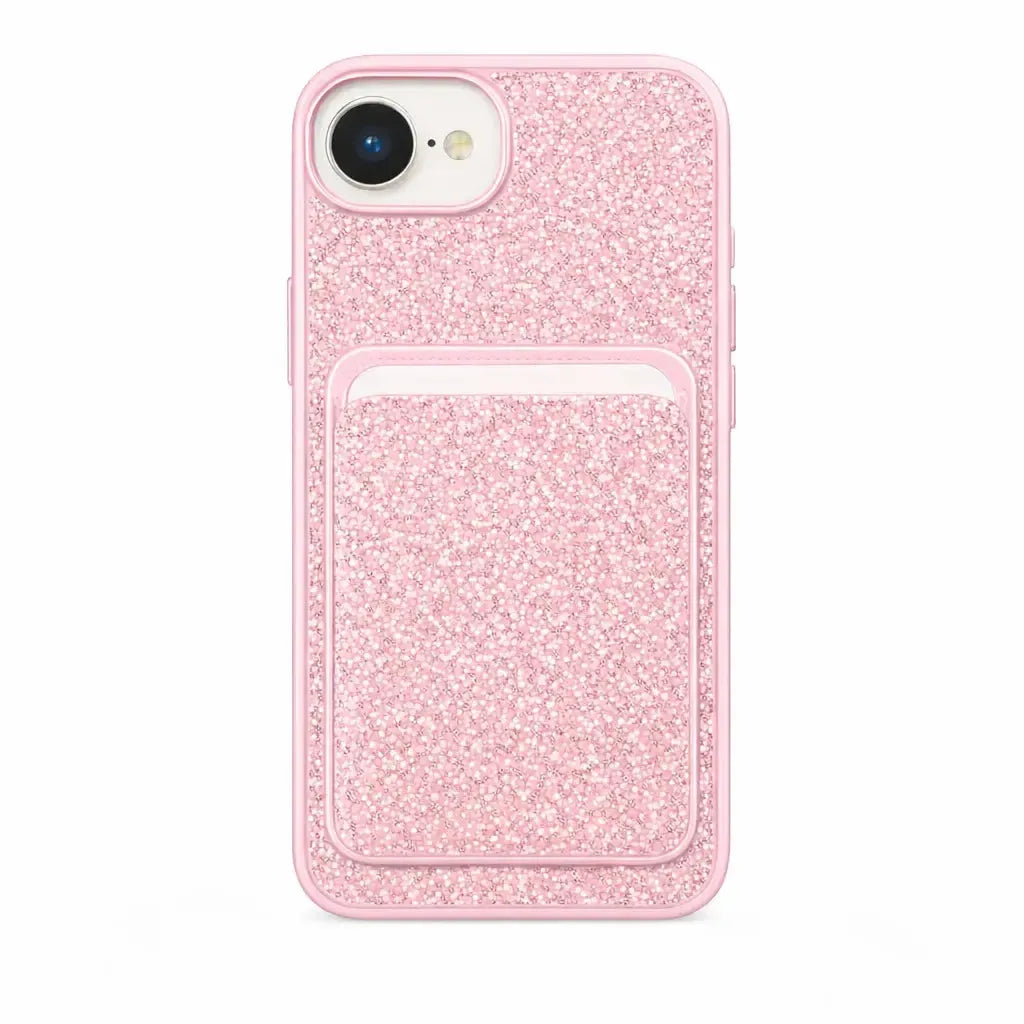 For Apple iPhone 17E Premium Magsafe Glitter Case With Card Wallet Pink
