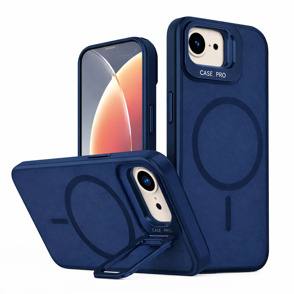 For Apple iPhone 17E Skin-Feel Camera Holder Magsafe Case Blue