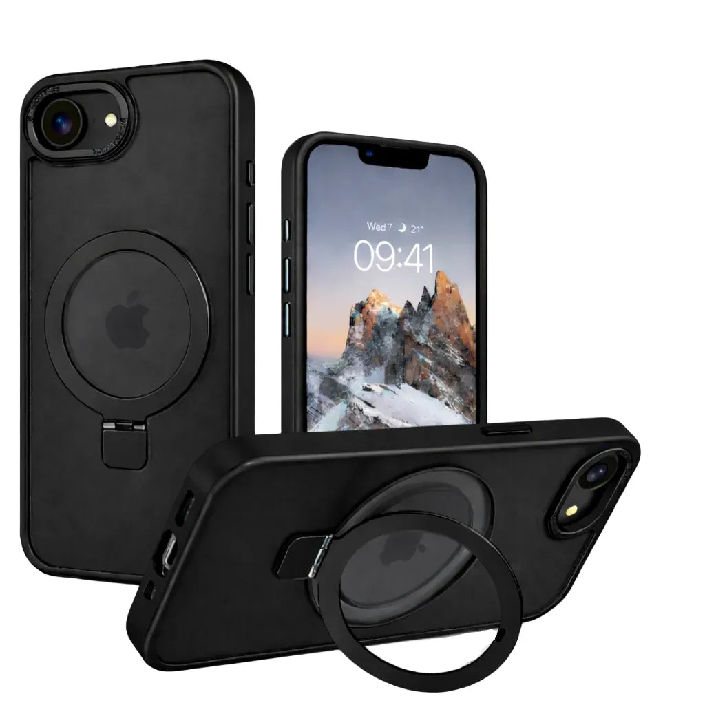 For Apple iPhone 17E Skin-Feel Magsafe Ring Stand Case Black
