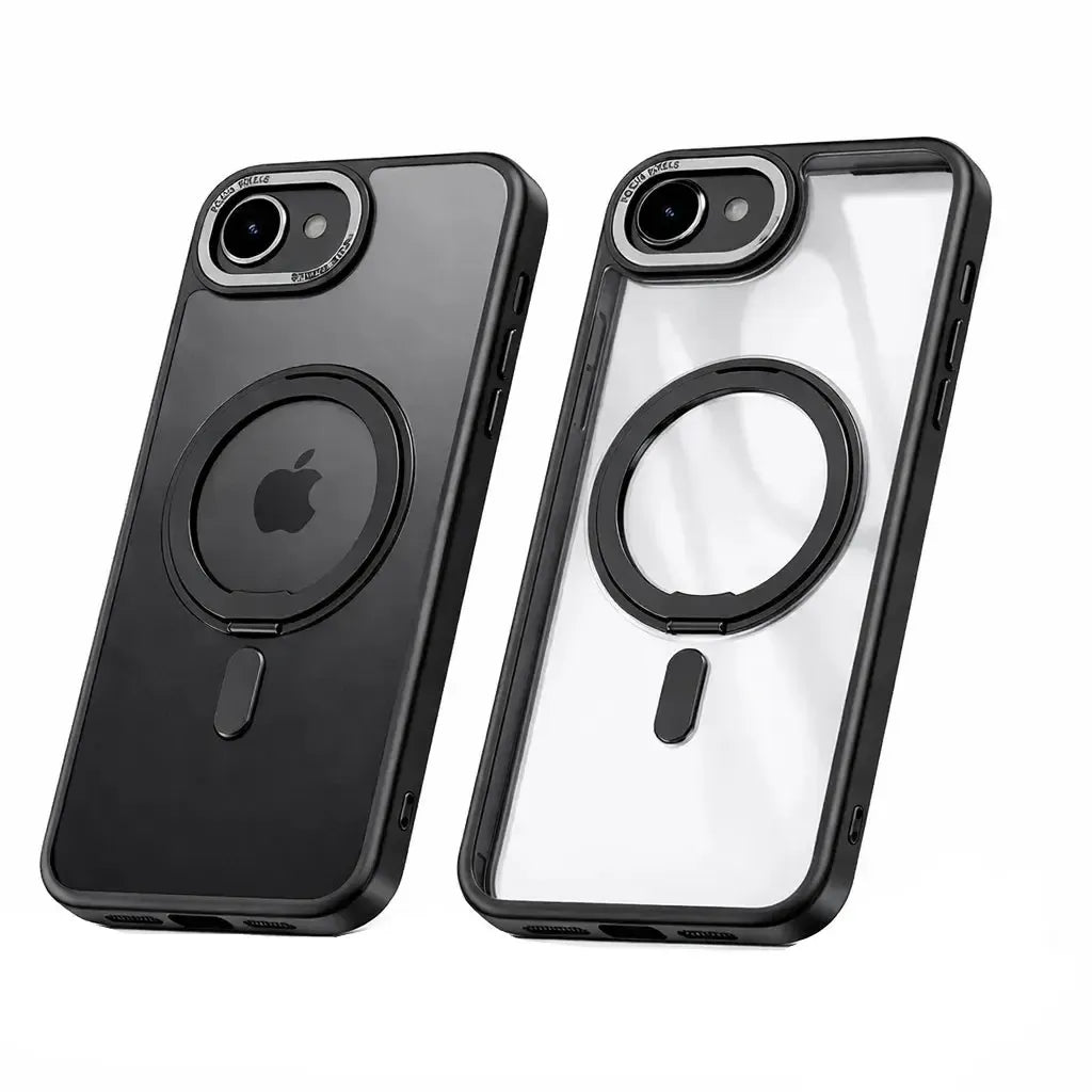 For Apple iPhone 17E Smooth Silicon Rotating Stand Case Black