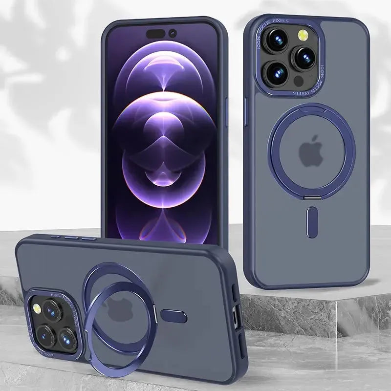 For Apple iPhone 17E Smooth Silicon Rotating Stand Case Blue