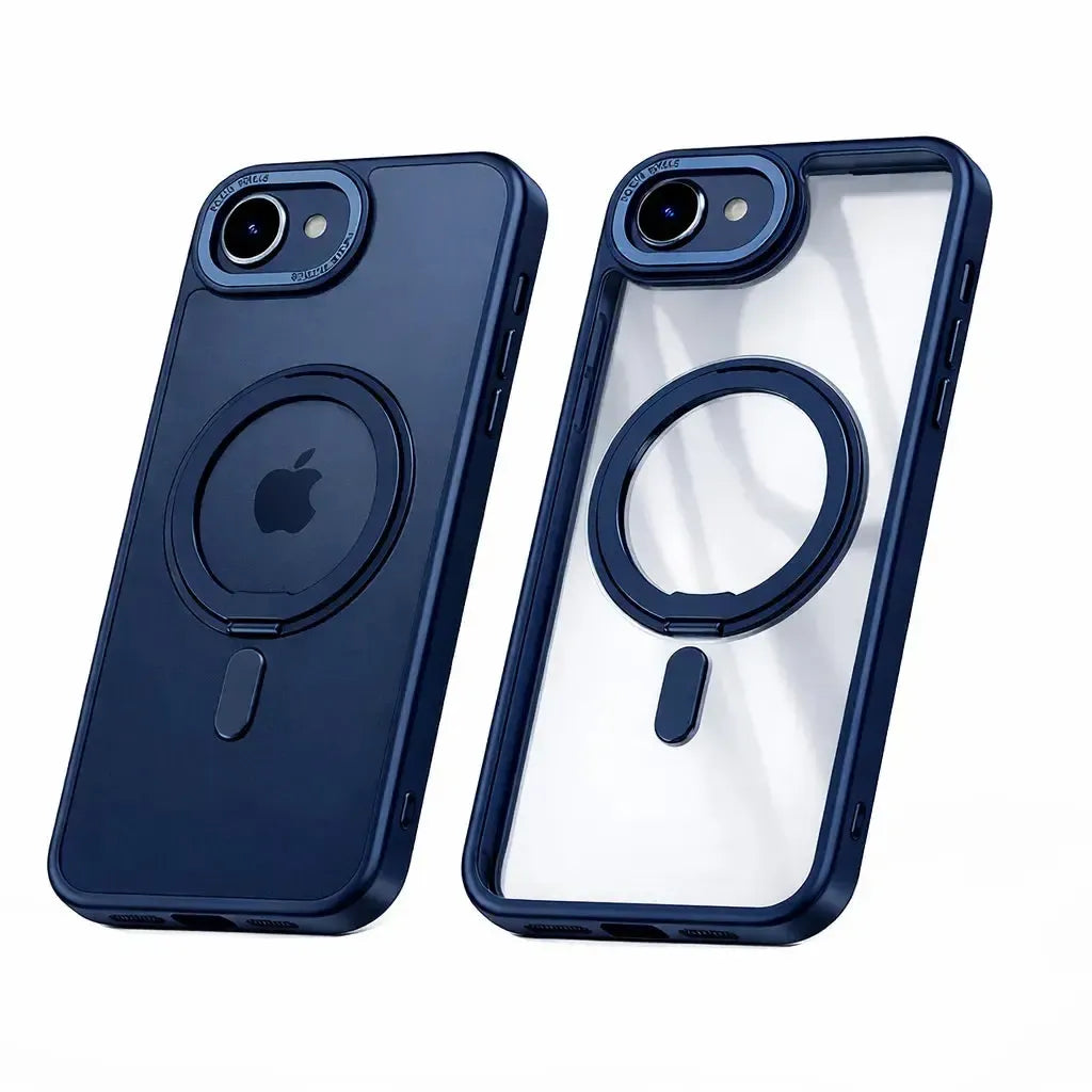 For Apple iPhone 17E Smooth Silicon Rotating Stand Case Blue