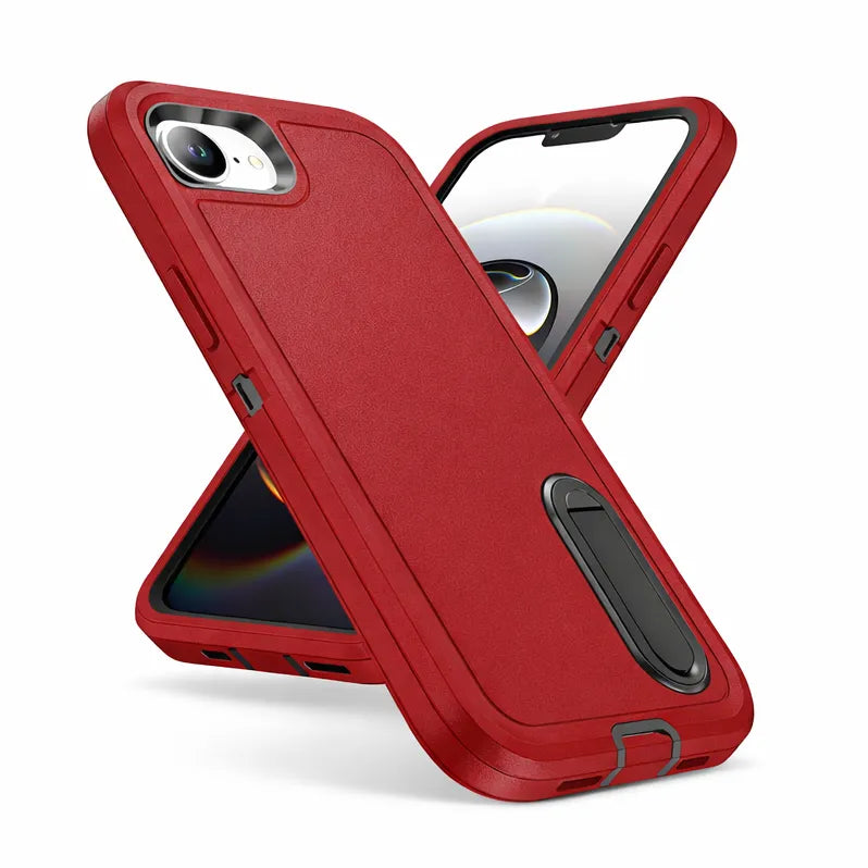 For Apple iPhone 17E Triple Defender With Stander Case Red
