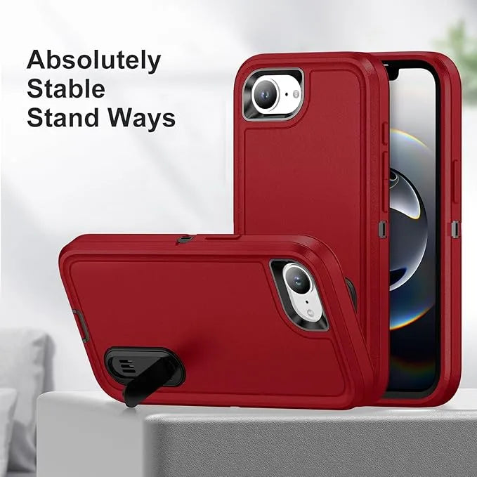 For Apple iPhone 17E Triple Defender With Stander Case Red
