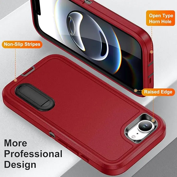 For Apple iPhone 17E Triple Defender With Stander Case Red