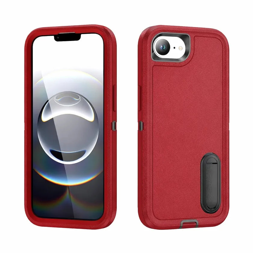 For Apple iPhone 17E Triple Defender With Stander Case Red