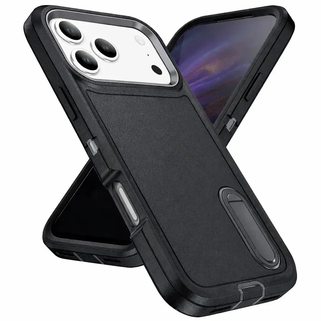 For Apple iPhone 18 Pro Max Triple Builder With Stander Case Black
